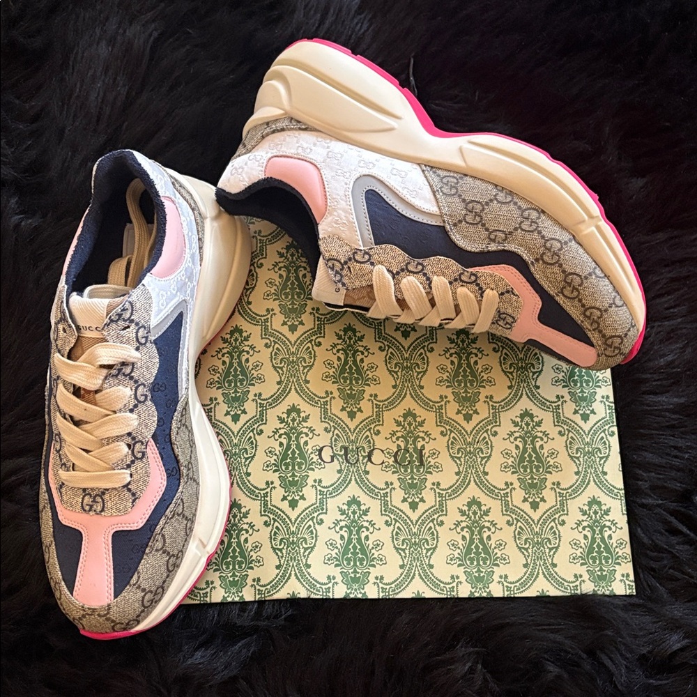 Gucci Pink, Gray and Navy Women's Chunky Sneakers - Picture 6 of 11